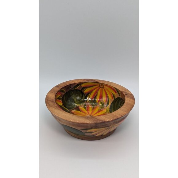 Hand-Painted Wooden Bowl With Vibrant Floral Design - Picture 9 of 12
